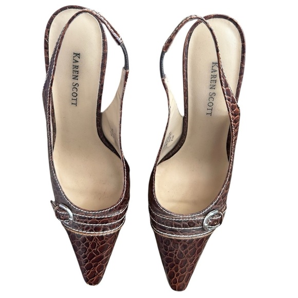 Karen Scott Brown Croc-Embossed Slingback Heels - Size 7.5 M - Picture 3 of 5